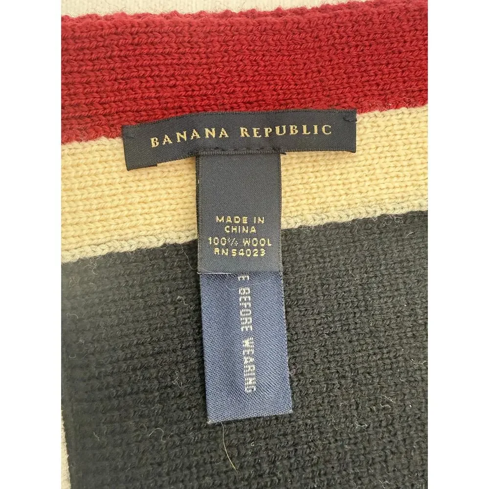 Banana Republic 100% Wool Stripe Knit Scarf Red Black Ivory
